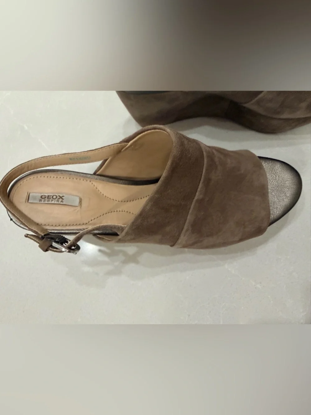 Geox Respira Light Brown Suede Wedge Slingback Sandals, eur 39